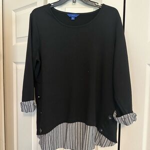 Apt. 9 Black and White Asymmetrical 3/4 Sleeve Blouse